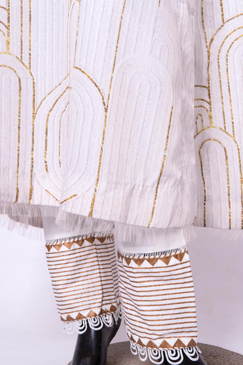 Off White  Embroidered Sequins Dress with Trouser   Beena